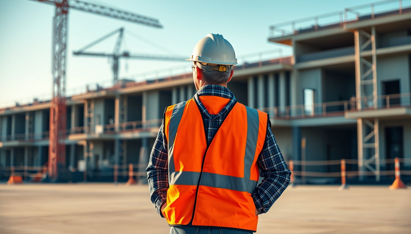 Construction labourer in hi-vis vest and hard hat on a bright building site — labourer resume guide
